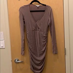 James Perse Taupe Long Sleeve Ruched Bodycon Long Sleeve Dress Size 2